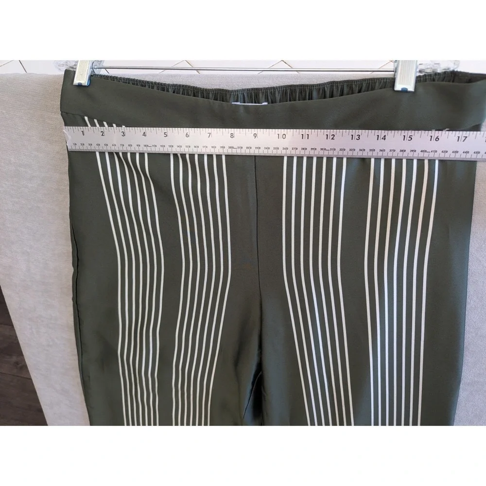 Wide Leg Pants Womens Petite Large Green Geometric Satin Pull On LOFT NWT - Picture 2 of 7